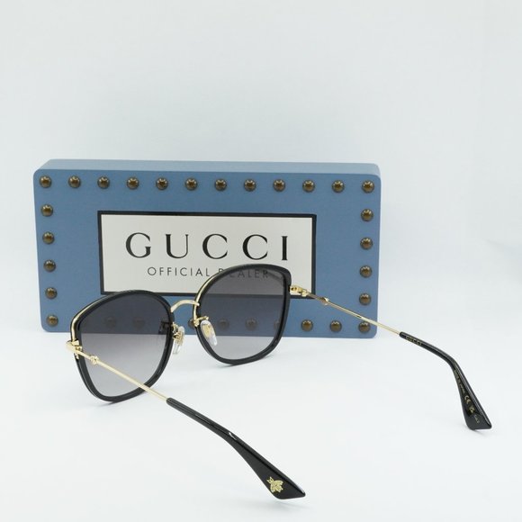 Gucci GG0606SK 001 Square Sunglasses - Black/Gold/Grey - Picture 5 of 10